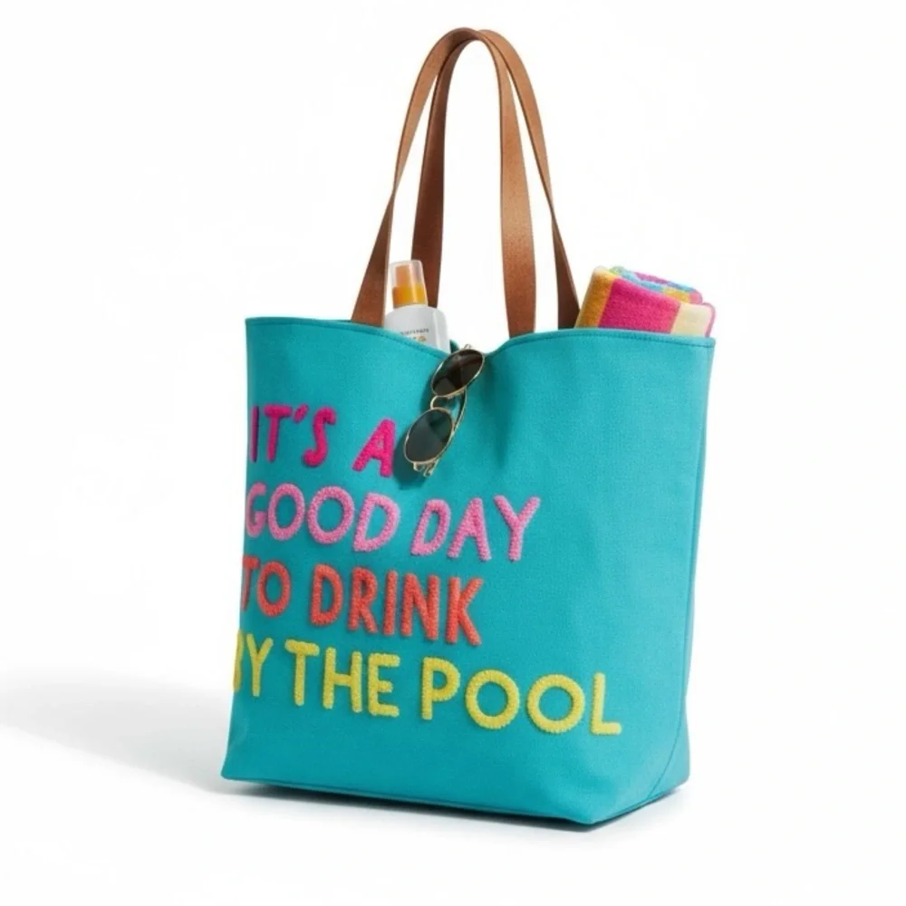 Beach Tote Bag “It’s a Good Day to Drink by the Pool” Canvas NWT
